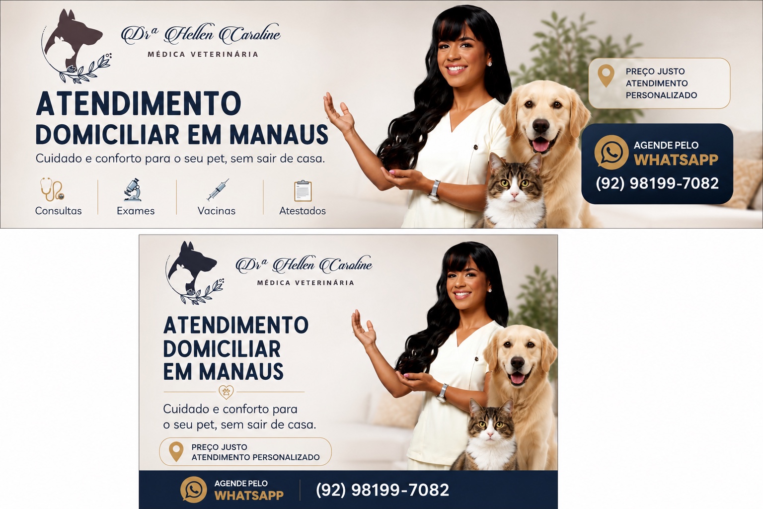 Dra. Hellen Caroline em atendimento veterinário domiciliar com cães e gatos